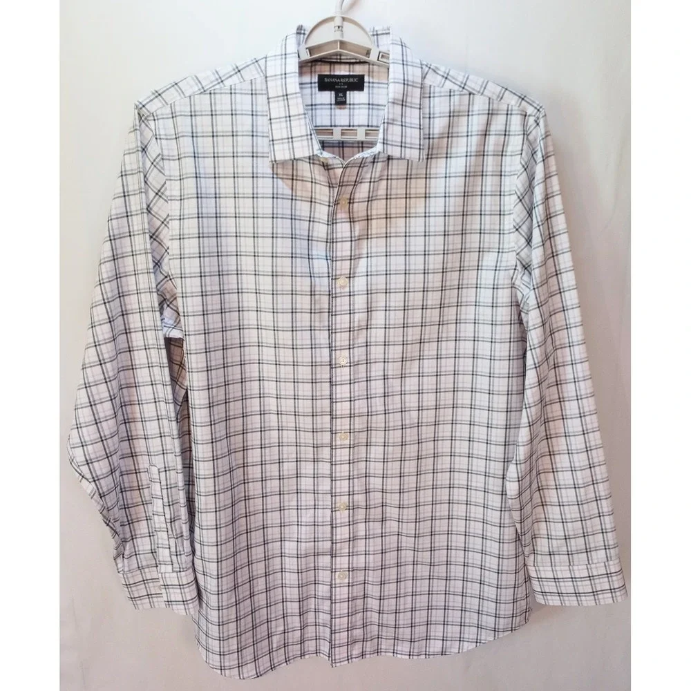 Banana Republic Long Sleeve Button Down Slim Fit Men's Shirt, XL, Plaid